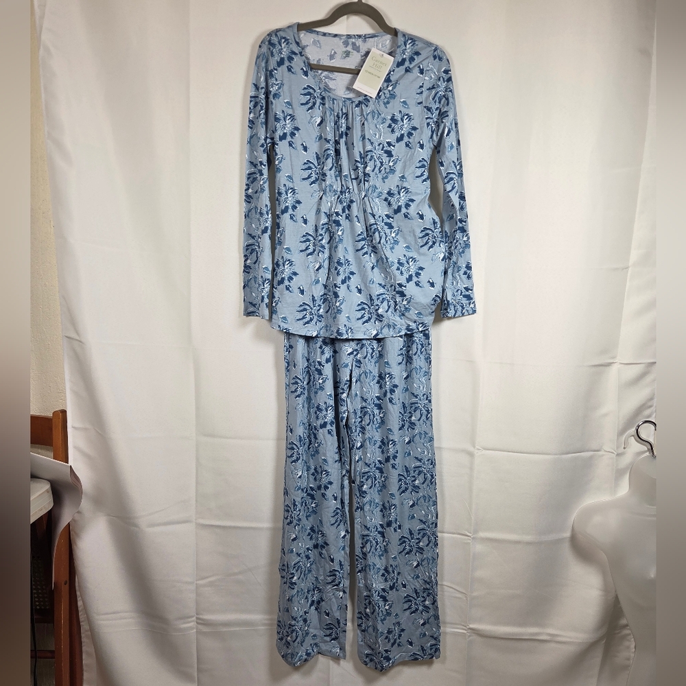 NWT Garnet Hill Pajama Set Blue Floral Organic Cotton Women's Small Shirt Pants - Picture 4 of 11